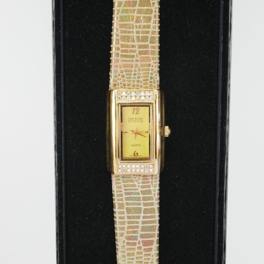 Joan Rivers Classics Collection Gold Watch w/ Aurora Borealis Leather Strap NIB